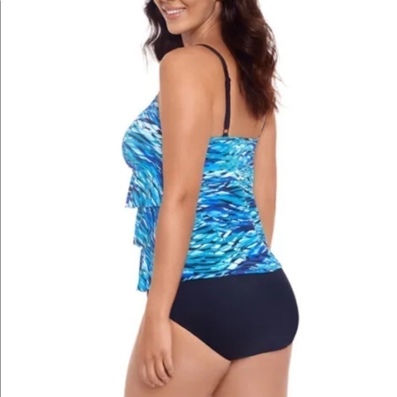 Swim Solutions Blue Printed Tiered Tummy-Control Long Torso One-Piece Swimsuit - Picture 3 of 11